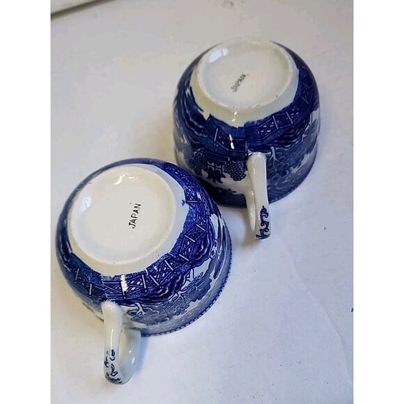 Vintage Blue &White Japanese Tea Cups Set of 2 Made In Japan Interior Printed - Picture 10 of 16